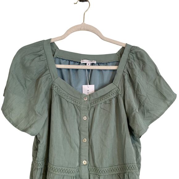NWT Baltic Born Unity Button Down Sage Green Rayon Flowing Boho Top Size Small - Picture 6 of 16